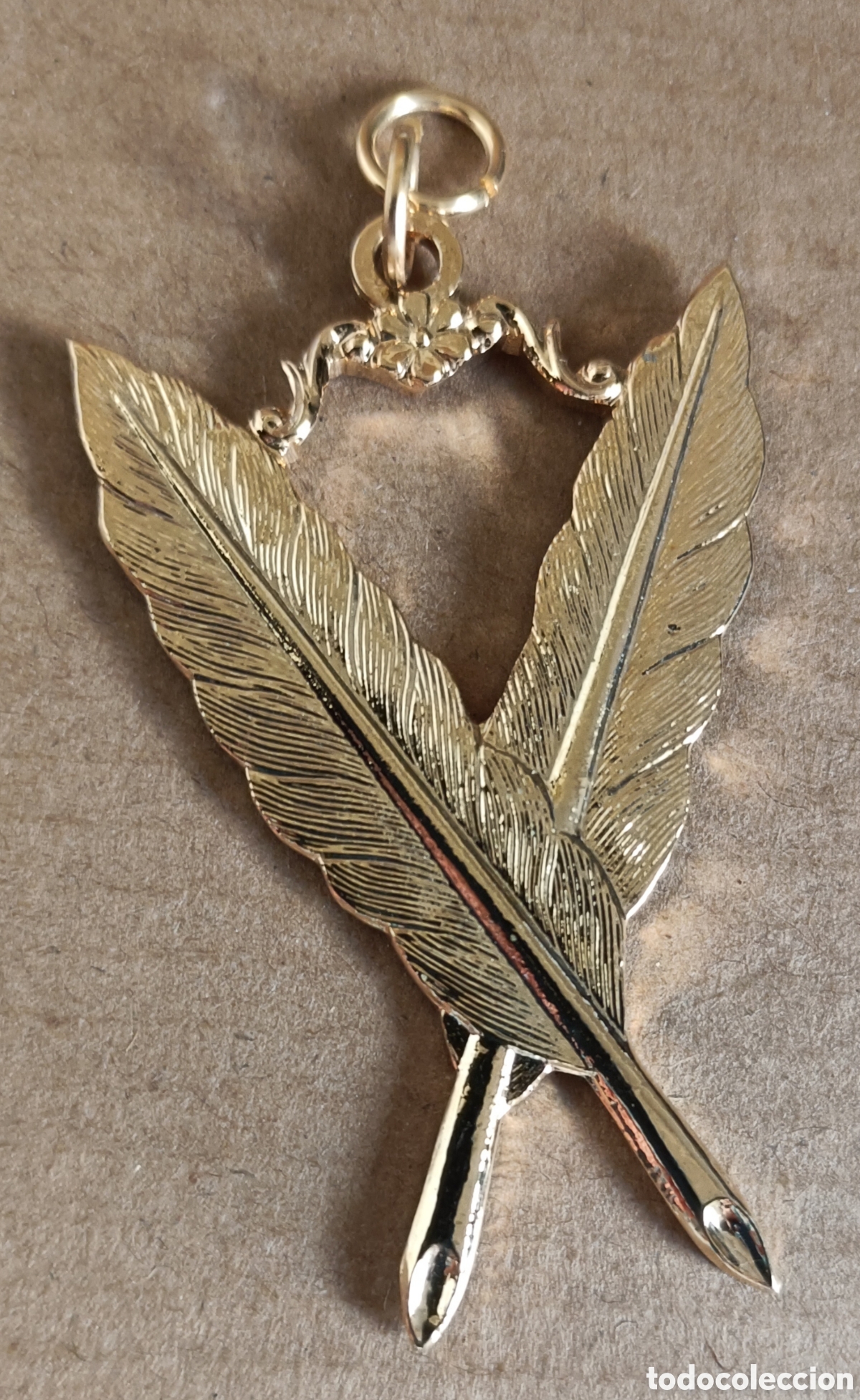 Coleccionismo: Insignia mas&oacute;nica del cargo de secretario metal dorado colecci&oacute;n masoner&iacute;a