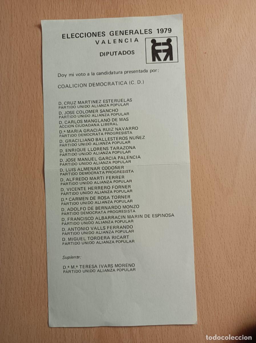 Coleccionismo: PAPELETA COALICI&Oacute;N DEMOCR&Aacute;TICA ELECCIONES GENERALES 1979