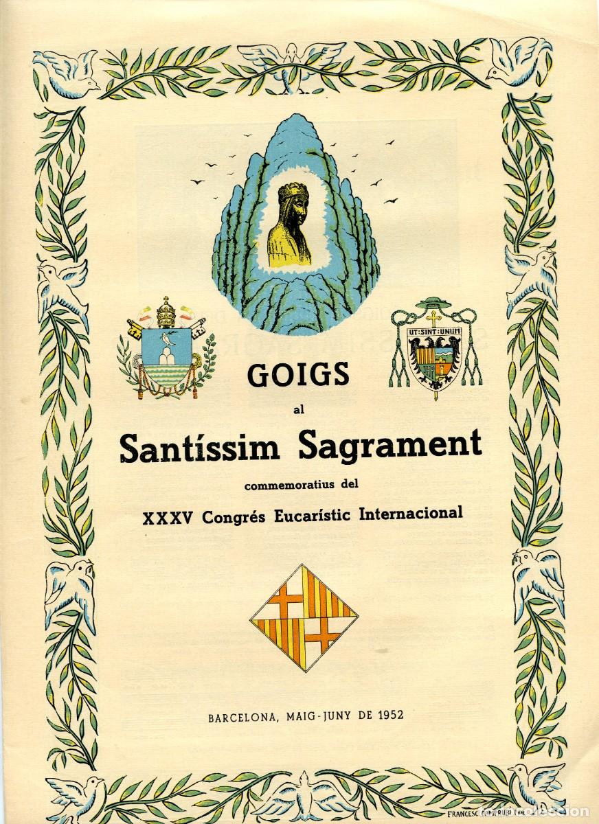 Coleccionismo: Goigs al Sant&iacute;ssim Sagrament celebrant el XXXV Congr&eacute;s Eucar&iacute;stic. Barcelona 1952