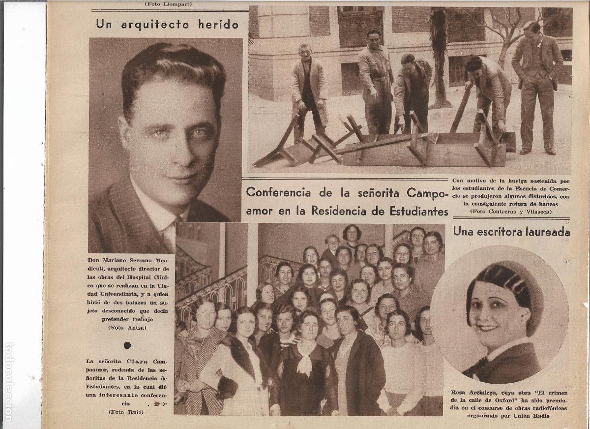 Coleccionismo: A&Ntilde;O 1933 RECORTE PRENSA MARIANO SERRANO MENDIETI ARQUITECTO HOSPITAL CLINICO HERIDO TIROS BALAZOS