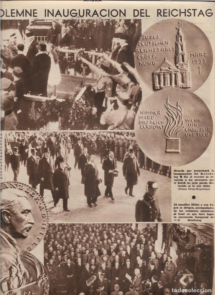 Coleccionismo: 1933 RECORTE PRENSA ALEMANIA SOLEMNE INAUGURACION DEL REICHSTAG HITLER MONEDA MEDALLA CONMEMORATIVAS