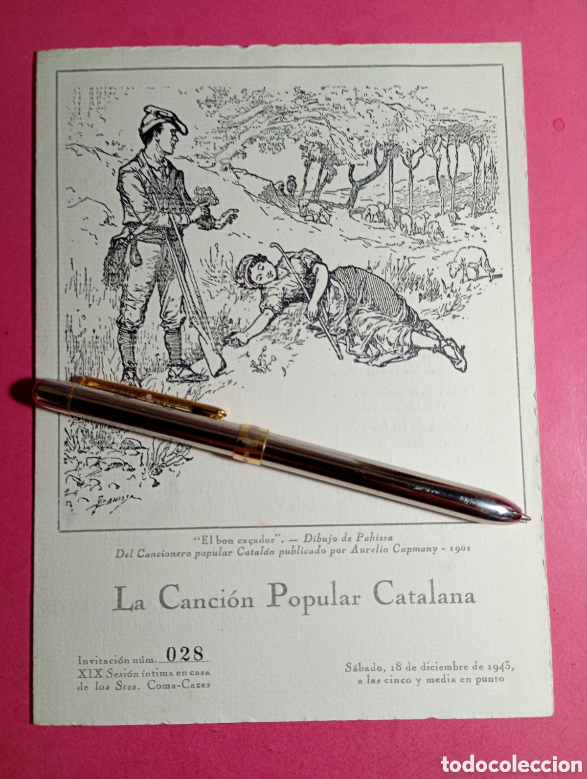 Coleccionismo: CANCI&Oacute;N POPULAR CATALANA 1943 SESI&Oacute;N &Iacute;NTIMA INVITACI&Oacute;N 028 DE 150 ANDREA FORNELLS PEDRO VALLRIBERA