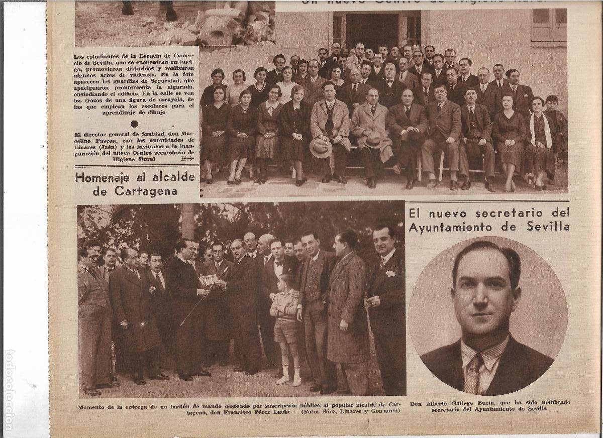 Coleccionismo: 1933 RECORTE PRENS HOMENAJE FRANCISCO PEREZ LUOBE ALCALDE CARTAGENA BASTON MANDO SUSCRIPCION PUBLICA