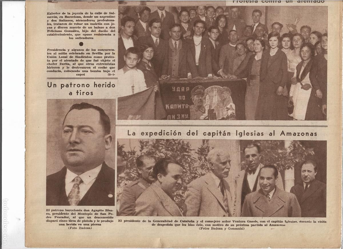 Coleccionismo: A&Ntilde;O 1933 RECORTE PRENSA AGAPITO BLASCO PRESIDENTE MONTEPIO SAN PEDRO PESCADOR HERIDO 5 TIROS