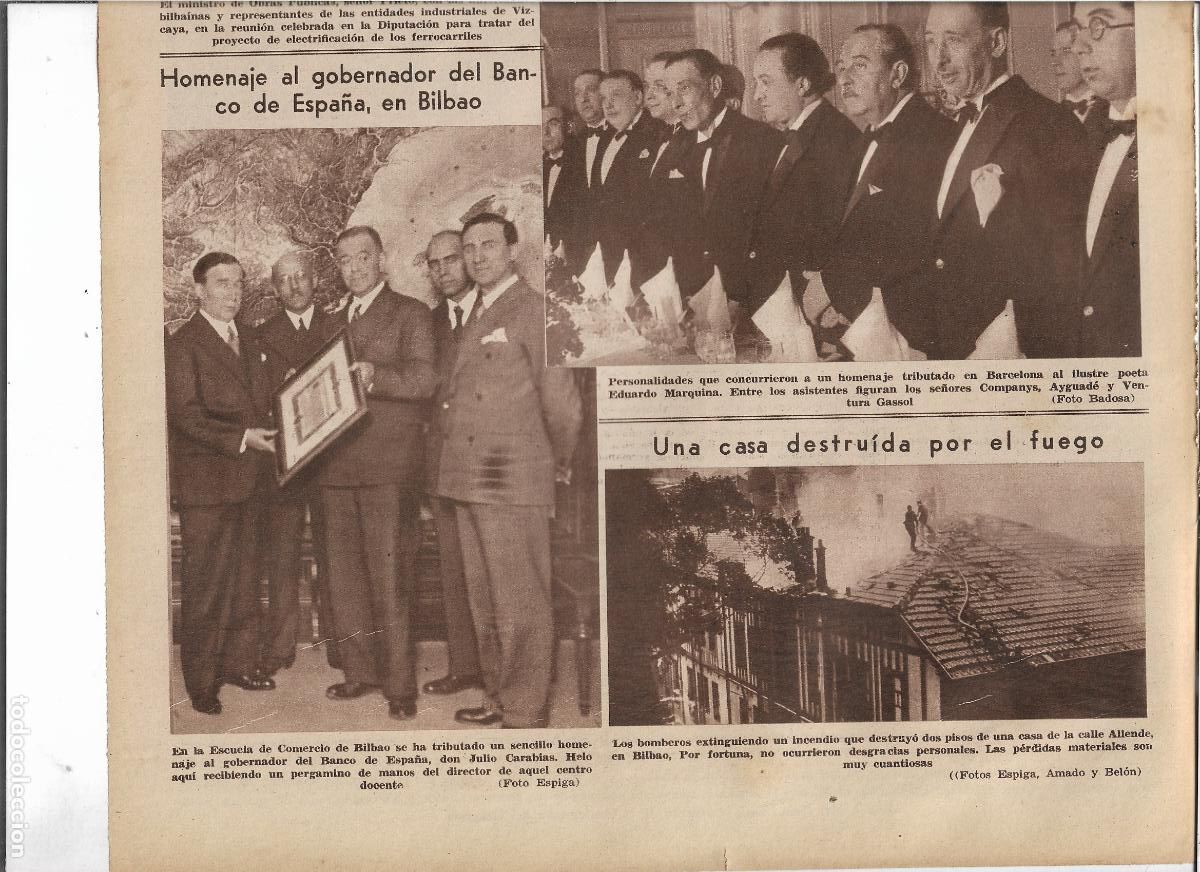 Coleccionismo: A&Ntilde;O 1933 RECORTE PRENSA BILBAO INCENDIO CASA DE LA CALLE ALLENDE ACTUACION BOMBEROS