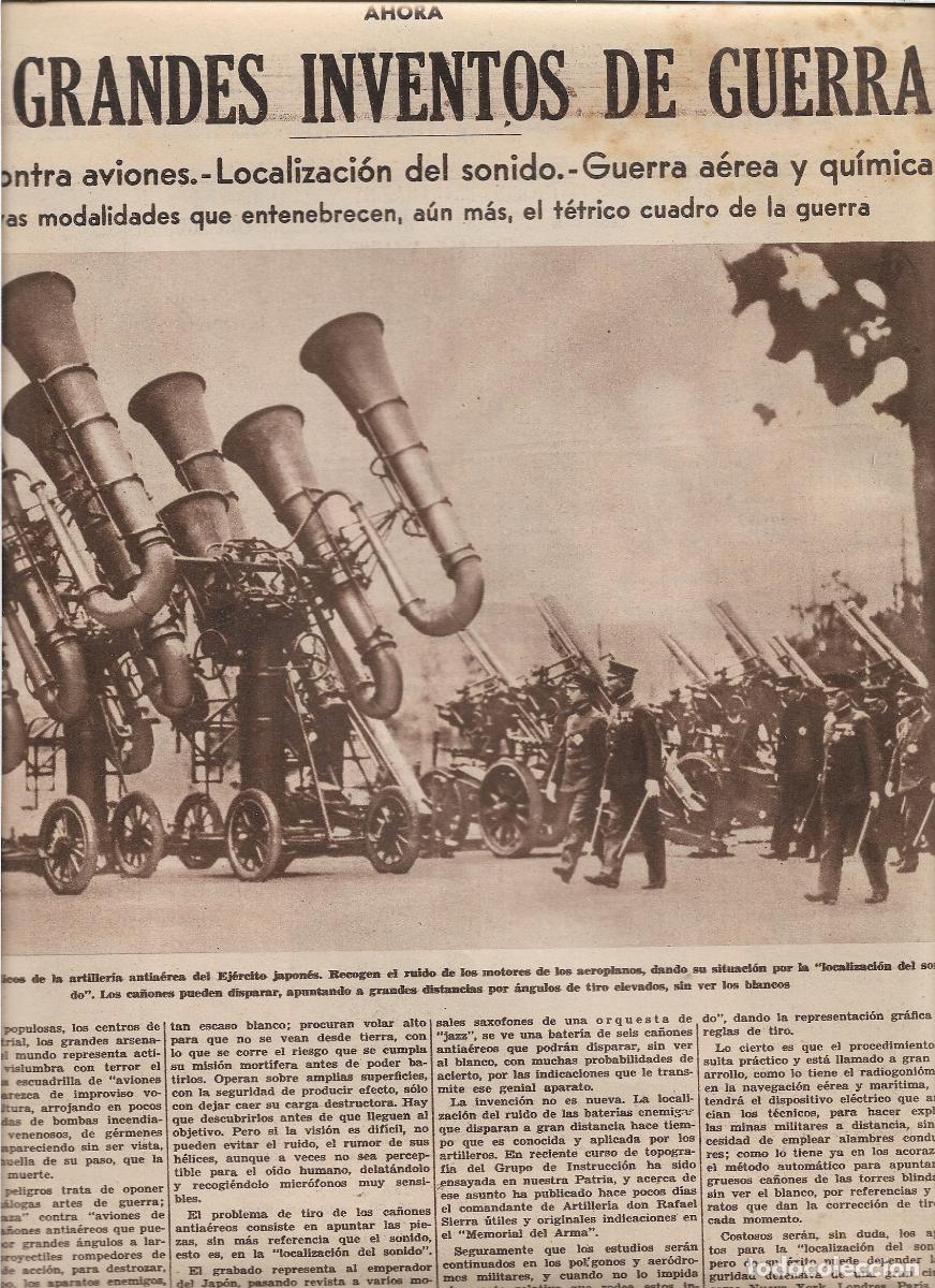 Coleccionismo: A&Ntilde;O 1933 INVENTOS DE GUERRA APARATOS ACUSTICOS ARTILLERIA ANTIAEREA EJERCITO JAPONES