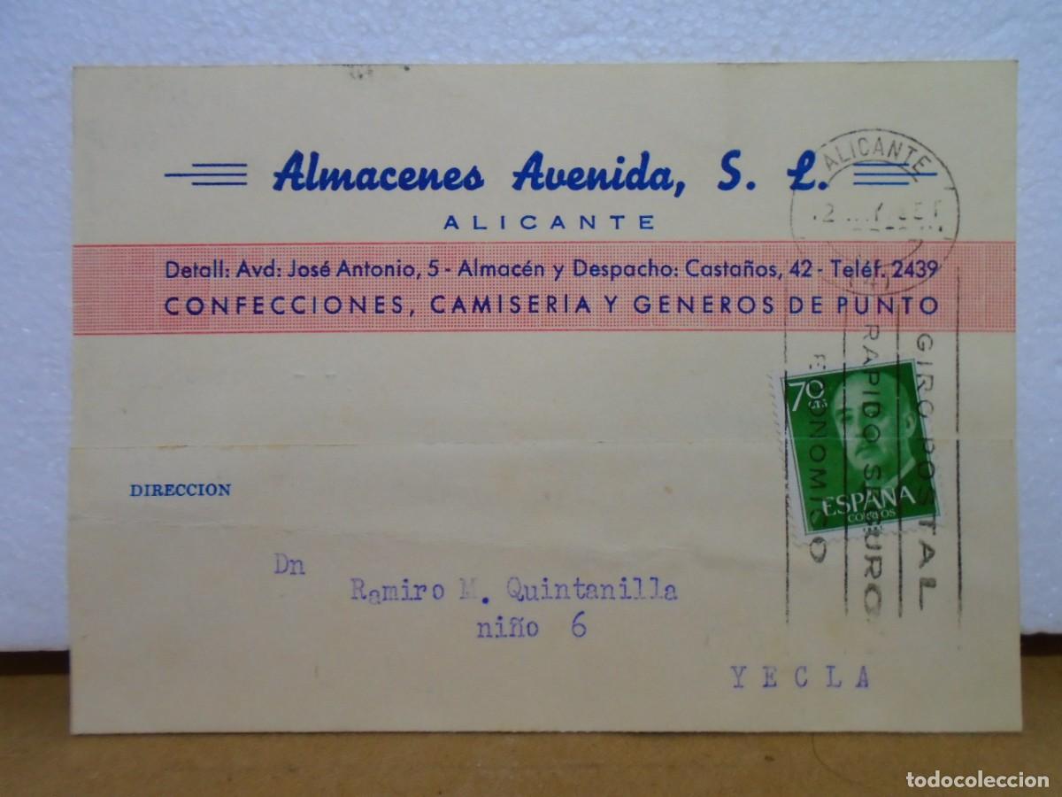 Colecionismo: ALICANTE.ALMACENES AVENIDA.T. COMERCIAL CIRCULADA 1960.