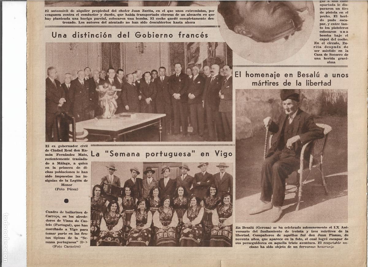 Colecionismo: A&Ntilde;O 1933 BESALU GIRONA HOMENAJE 33 MARTIRES LIBERTAD FUSILADOS JUAN PLANAS LOGRO ESCAPAR