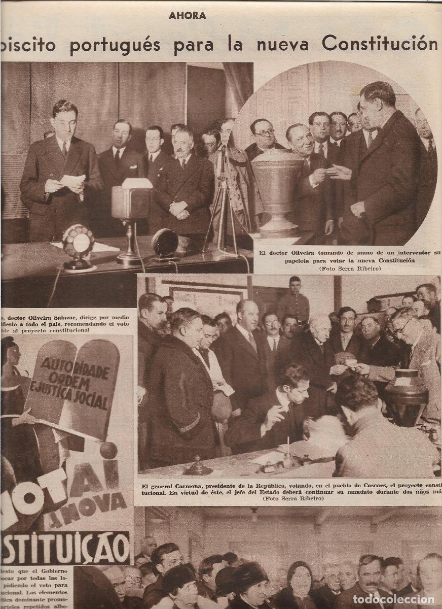 Colecionismo: A&Ntilde;O 1933 RECORTE PRENSA PORTUGAL ELECCIONES PLESBICITO PARA LA NUEVA CONSTITUCION