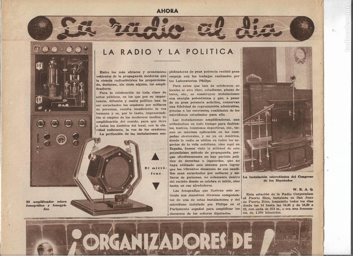 Colecionismo: A&Ntilde;O 1933 RECORTE PRENSA LA RADIO Y LA POLITICA MICROFONO CONGRESO DIPUTADOS AMPLIFICADOR