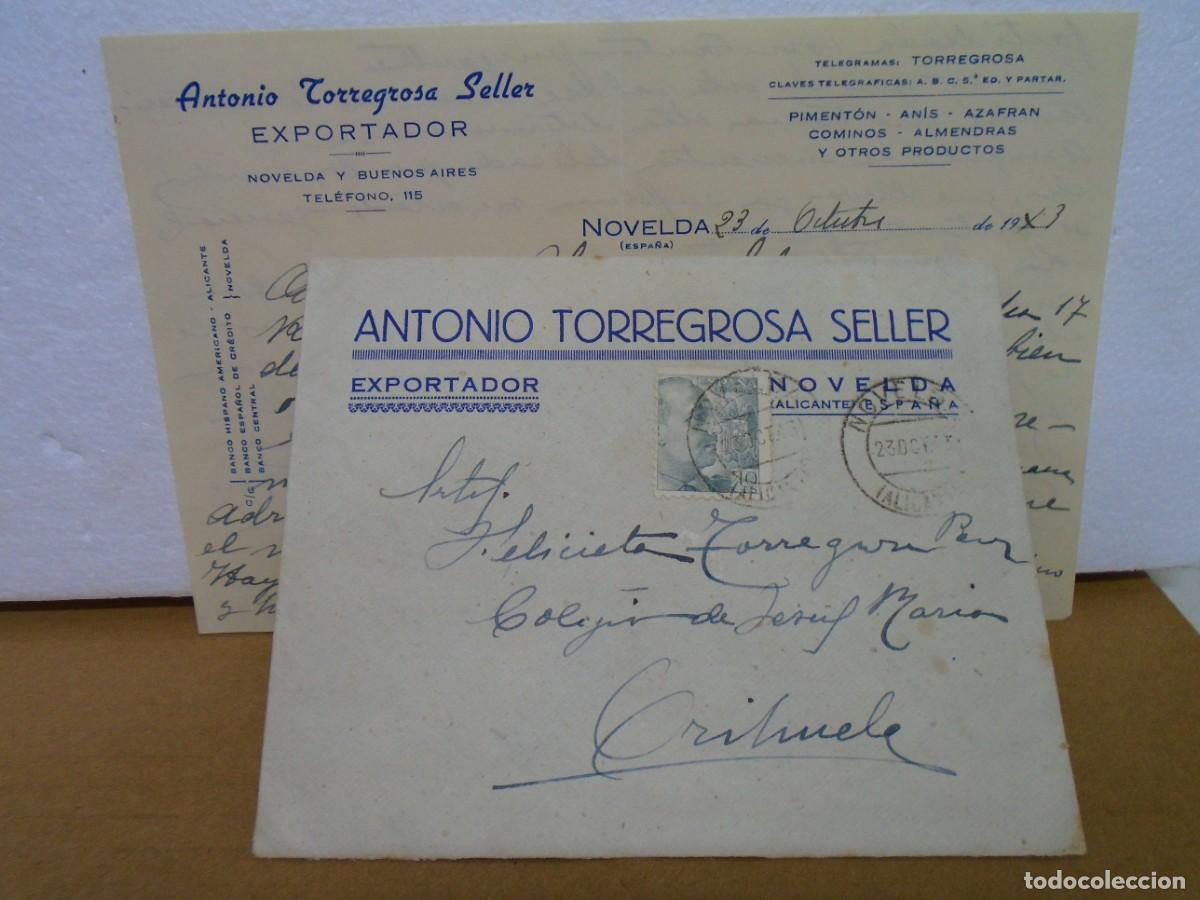 Collezionismo: NOVELDA(ALICANTE)EXPORTADOR AZAFRANES.CARTA CIRCULADA 1943.