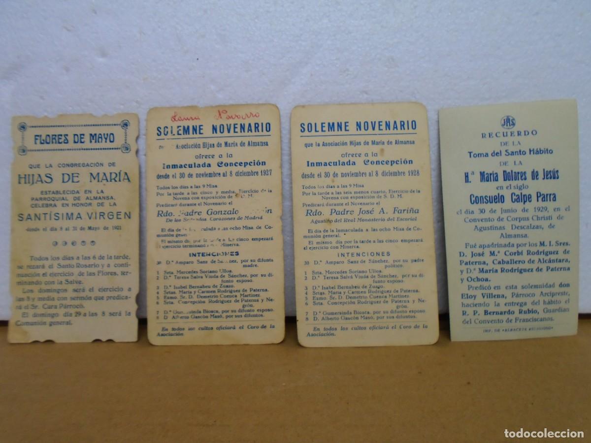 Coleccionismo: ALMANSA(ALBACETE) ESTAMPAS RELIGIOSAS 1921-1927-1928-1929.