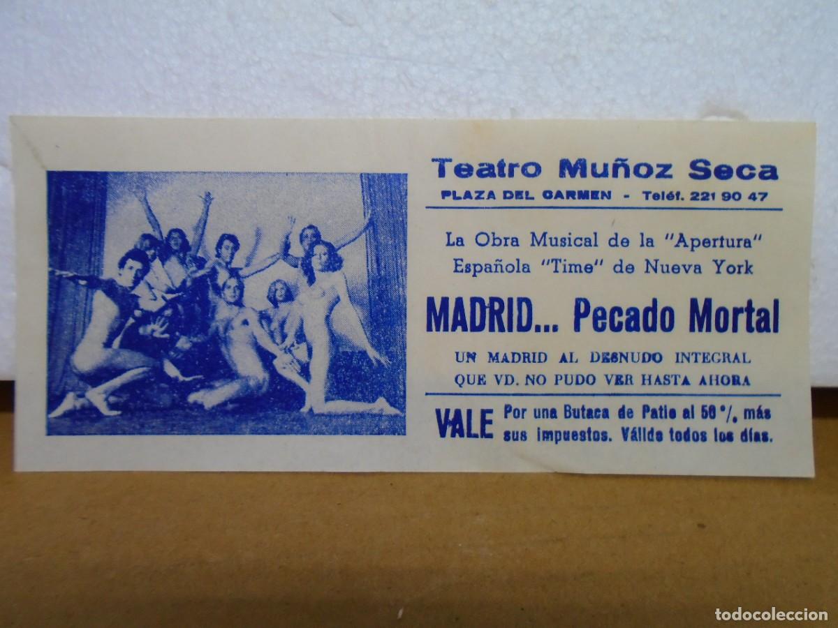 Coleccionismo: MADRID.TEATRO MU&Ntilde;OZ SECA.MADRID...PECADO MORTAL 1977.VALE DTO.