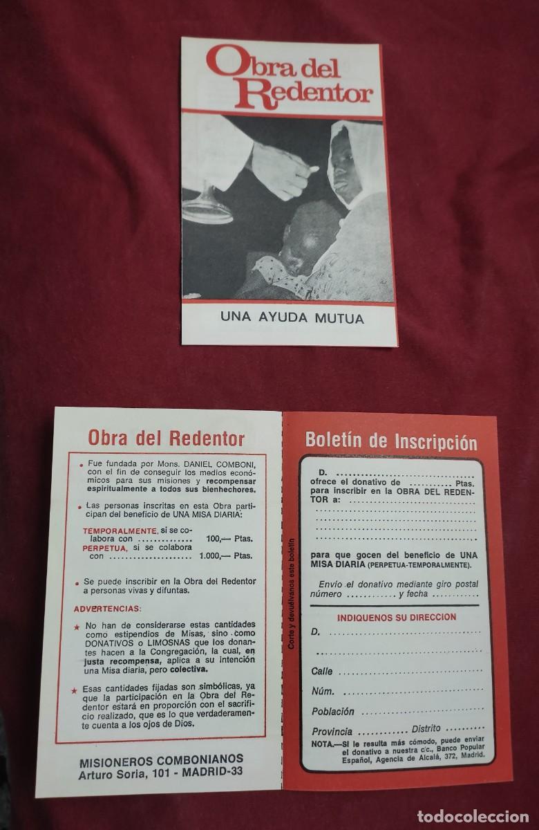Coleccionismo: Boletin de Inscripcion - Obra del Redentor - 2 folletos