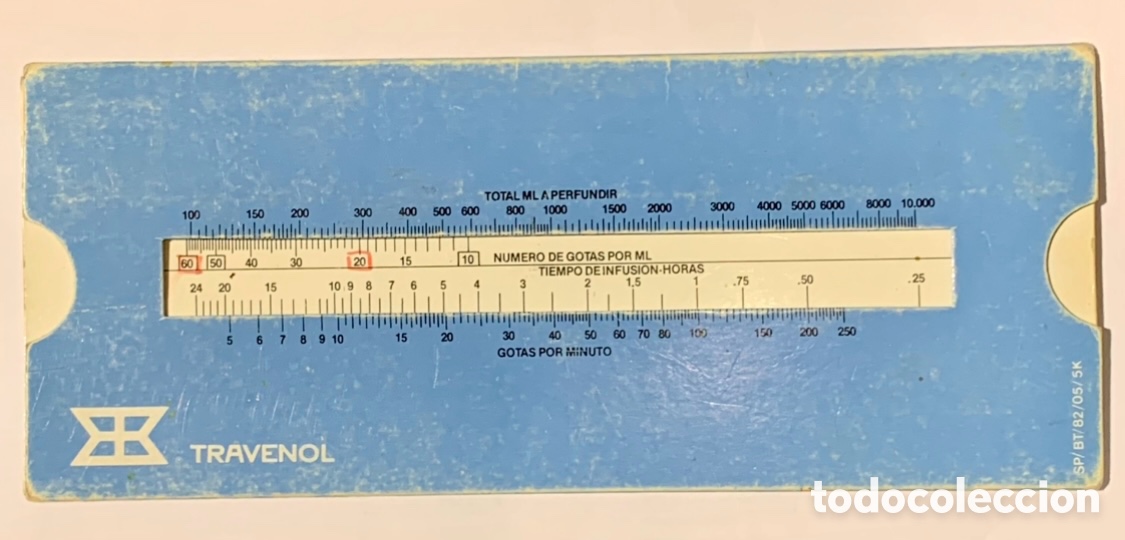 Coleccionismo: Calculadora de gotas y microgotas para infusi&oacute;n IV. VIAFLEX. De bolsillo. A&ntilde;os 80.