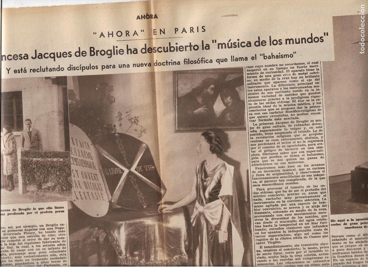 Coleccionismo: A&Ntilde;O 1933 RECORTE PRENSA PRINCESA JACQUES DE BROGLIE MUSICA DE LOS MUNDOS BAHAISMO