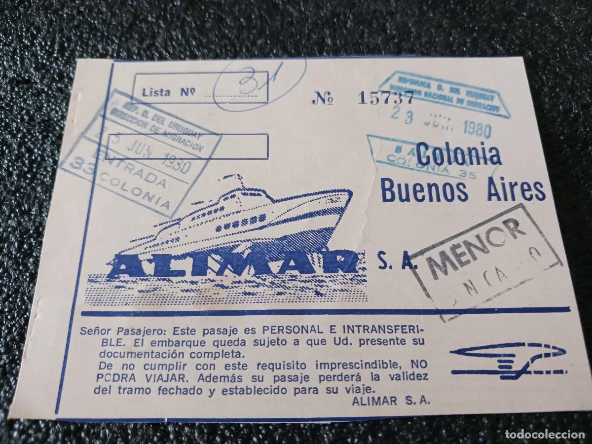 Coleccionismo: antigua tarjeta de embarque de la linea de navegacion alimar, colonia buenos aires, uruguay 1980