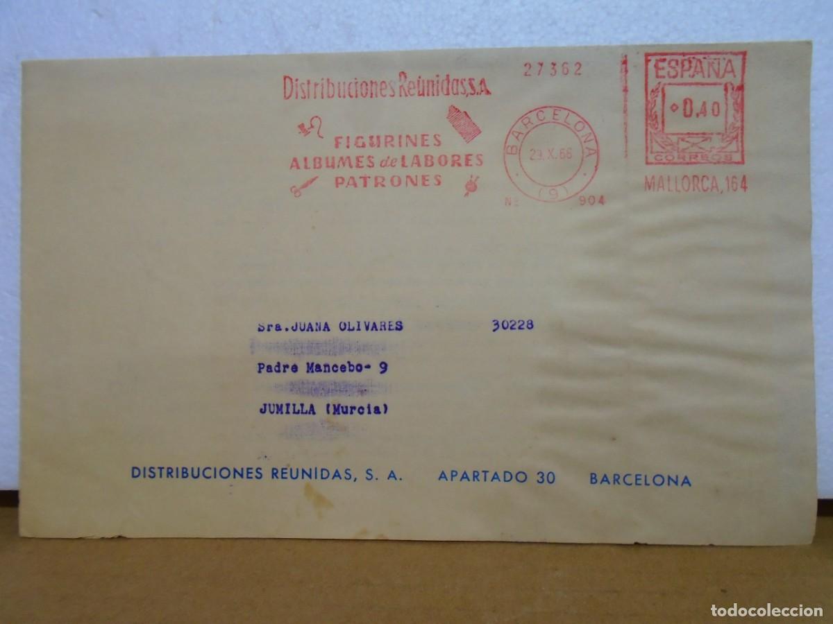 Coleccionismo: DISTRIBUCIONES REUNIDAS,S.A.CARTA CIRCULADA A JUMILLA(MURCIA)1966.FRANQUEO MECANICO.