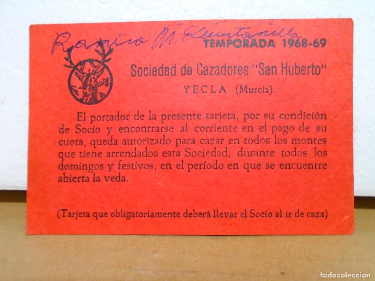 Coleccionismo: YECLA(MURCIA)SOCIEDAD DE CAZADORES&rdquo;SAN HUBERTO&rdquo;TARJETA TEMPORADA 1968-69.