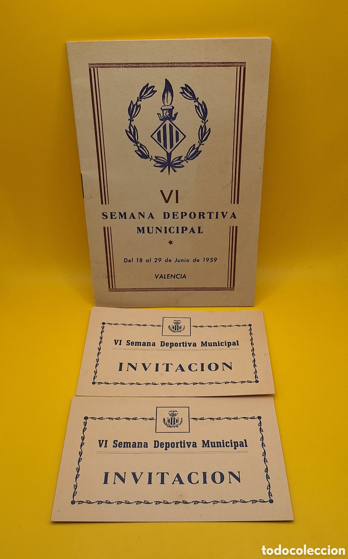 Coleccionismo: Antiguo Programa e Invitaciones VI Semana Deportiva Municipal de Valencia 1959