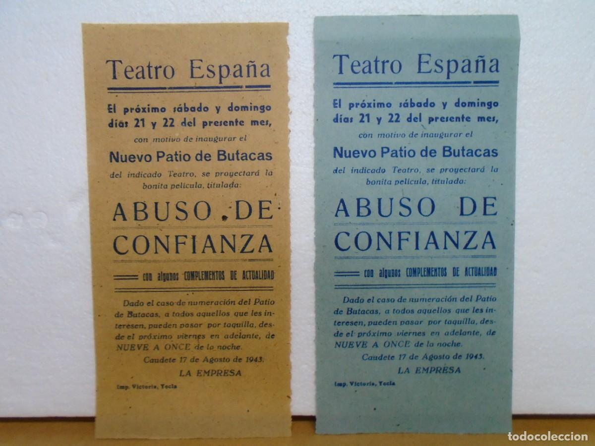 Coleccionismo: CAUDETE(ALBACETE)TEATRO ESPA&Ntilde;A.INAUGURACION NUEVO PATIO DE BUTACAS 17/8/1943.