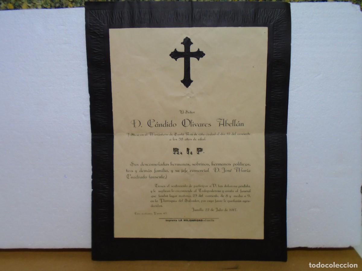 Coleccionismo: JUMILLA(MURCIA)ESQUELA DE FALLECIDO EN EL MONASTERIO DE SANTA ANA EN 1917.