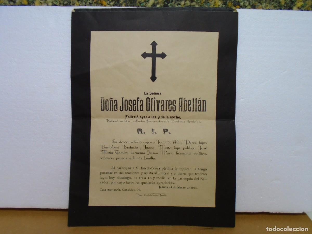 Coleccionismo: JUMILLA(MURCIA)ESQUELA SRA.FALLECIDA EN 1918.