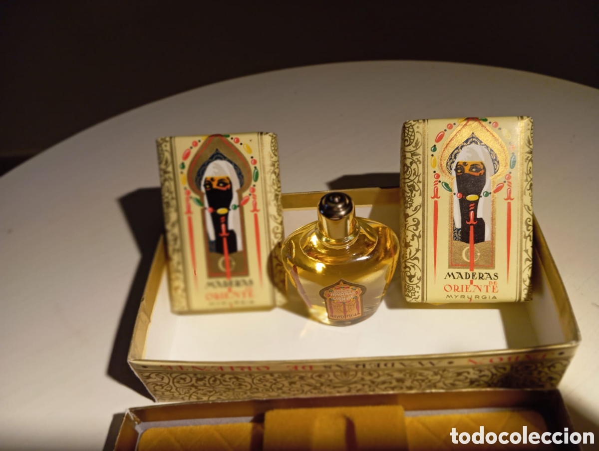 Coleccionismo: Set Vintage Maderas de Oriente - Myrurgia (Barcelona) | Estuche Completo Jabones y Perfume