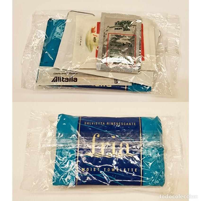 Coleccionismo: KIT Avi&oacute;n ALITALIA A&ntilde;os 90 Vintage - Set Condimentos y Toallita FRIA Sin Abrir - RARO