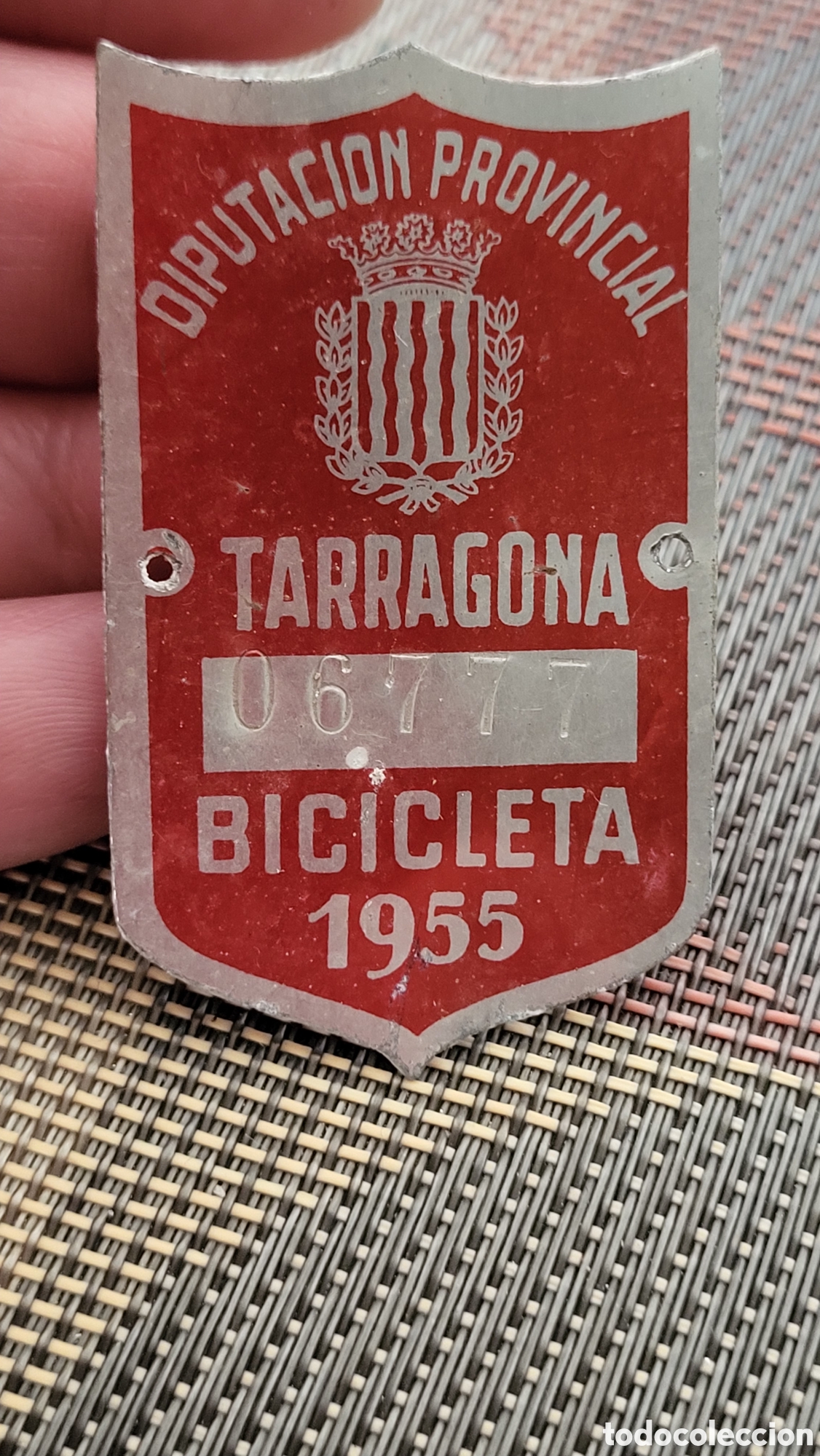 Coleccionismo: Antigua matricula bicicleta Tarragona 1955