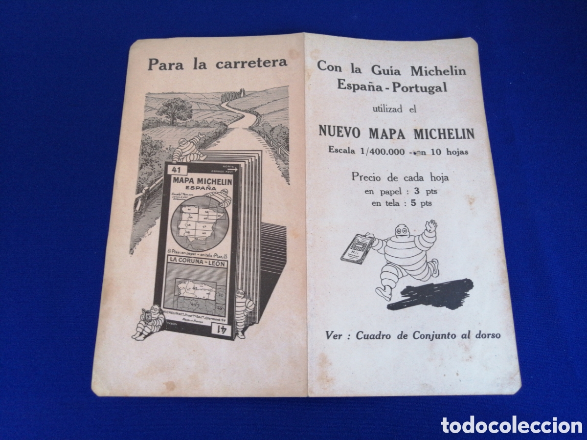 Coleccionismo: GU&Iacute;A MICHELIN ESPA&Ntilde;A - PORTUGAL - BIBEDUM - ESCALA 1/400.00 HOJA PUBLICIDAD ANTIGUA