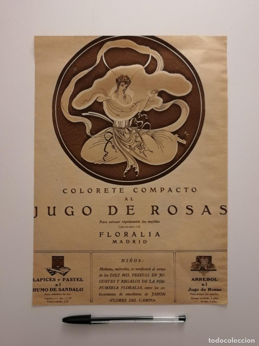 Coleccionismo: ANTIGUO ANUNCIO ENCARTONADO -A4-JUGO DE ROSAS COLORETE MAQUILLAJE FLORALIA- PUBLICIDAD LAMINA