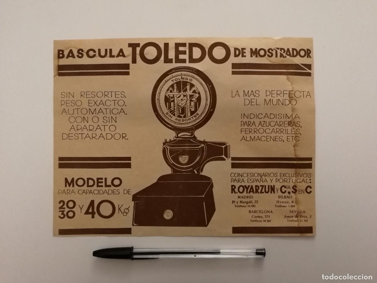 Coleccionismo: ANTIGUO ANUNCIO ENCARTONADO- BASCULA TOLEDO DE MOSTRADOR ROYARZUN - PUBLICIDAD LAMINA