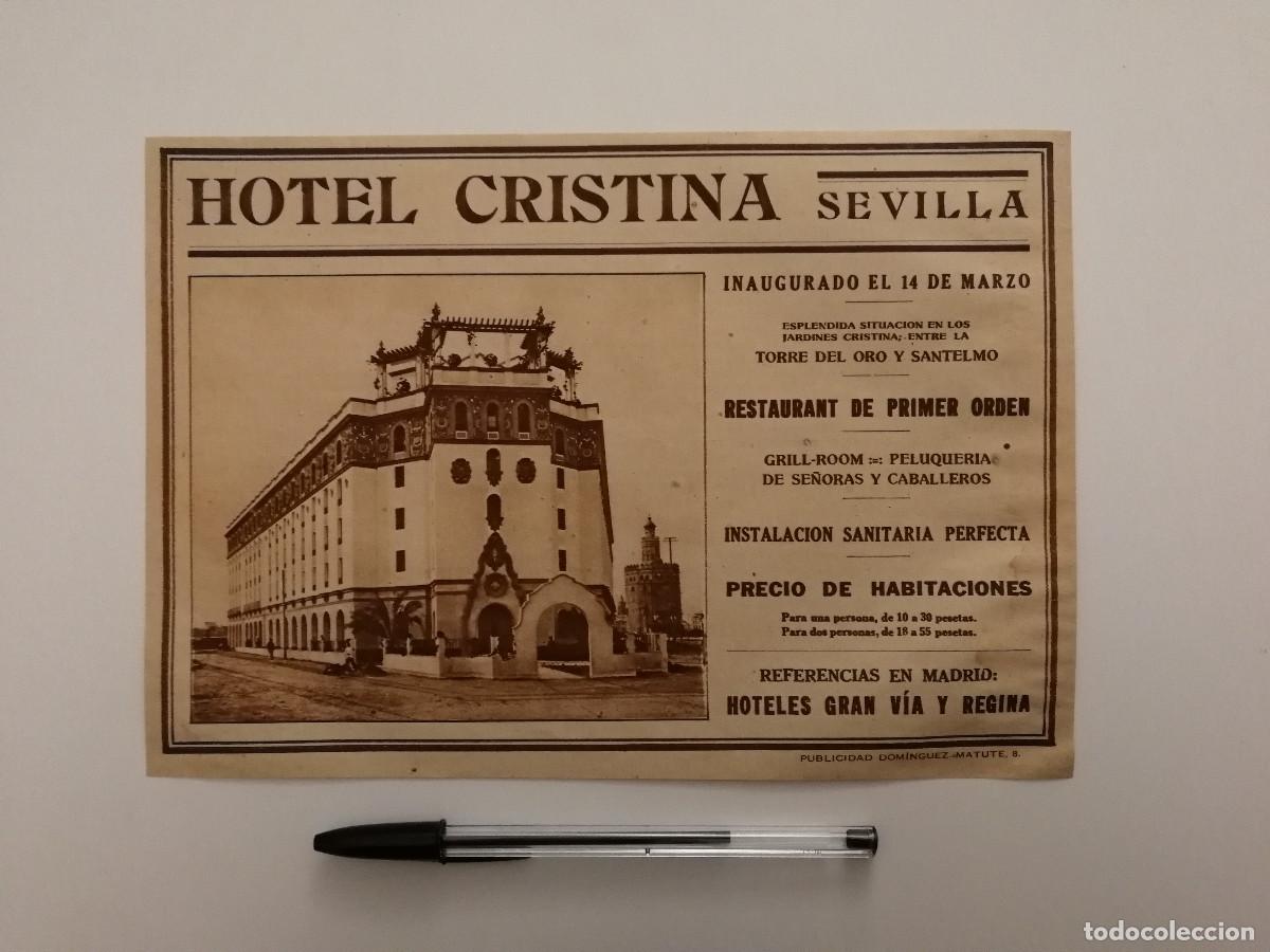 Coleccionismo: ANTIGUO ANUNCIO ENCARTONADO - HOTEL CRISTINA SEVILLA A&Ntilde;OS 20 - PUBLICIDAD LAMINA