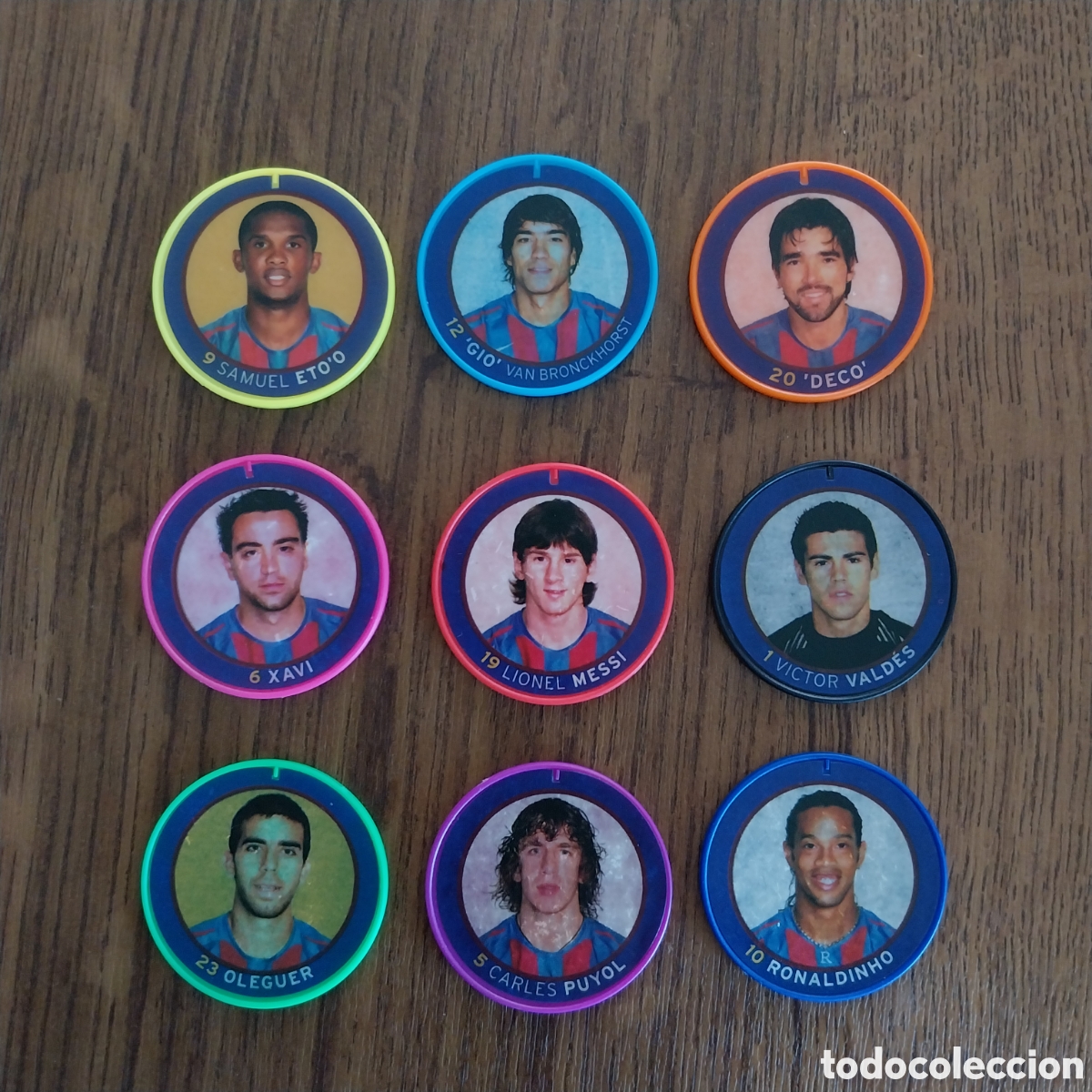 Coleccionismo: LOTE 9 TAZOS BARCELONA EQUIPO COMPLETO 2005 2006 05 06 MESSI RONALDINHO ETOO BAR&Ccedil;A CHAPA F&Uacute;TBOL TAZO