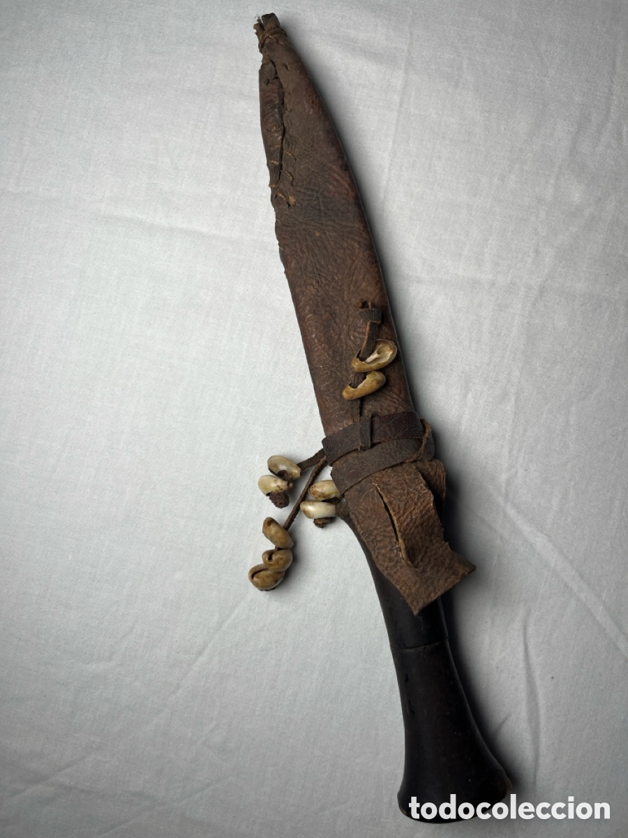Coleccionismo: Antiguo pu&ntilde;al siglo XVIII - XIX Hecho a mano mango madera y funda cuero