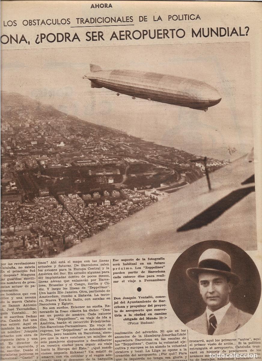Coleccionismo: A&Ntilde;O 1933 RECORTE PRENSA OBSTACULOS POLITICA BARCELONA AEROPUERTO MUNDIAL ZEPELLIN