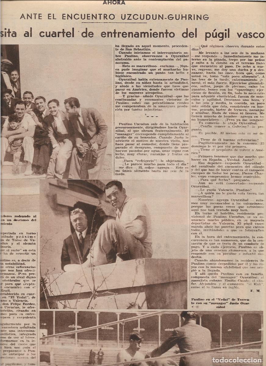 Coleccionismo: A&Ntilde;O 1933 RECORTE PRENSA ENTRENAMIENTO PUGIL VASCO UZCUDUN BOXEADOR PARA COMBATE CON GUHRING