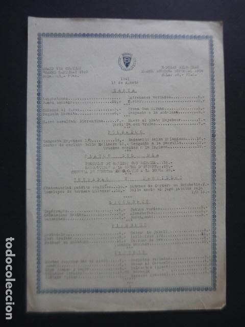 Coleccionismo: MADRID HOTEL PALACE CARTA MENU MINUTA 1941