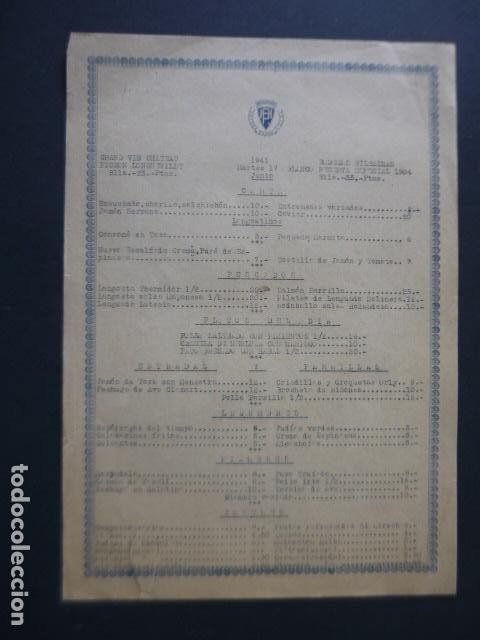Coleccionismo: MADRID HOTEL PALACE CARTA MENU MINUTA 1941