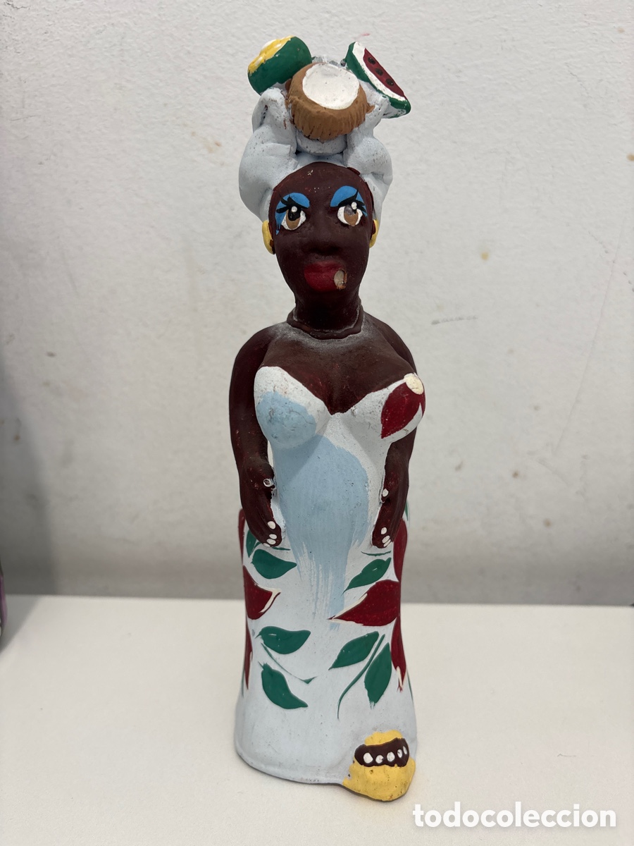 Collectionnisme: Figura de barro pintada a mano de mujer cubana cigarrera
