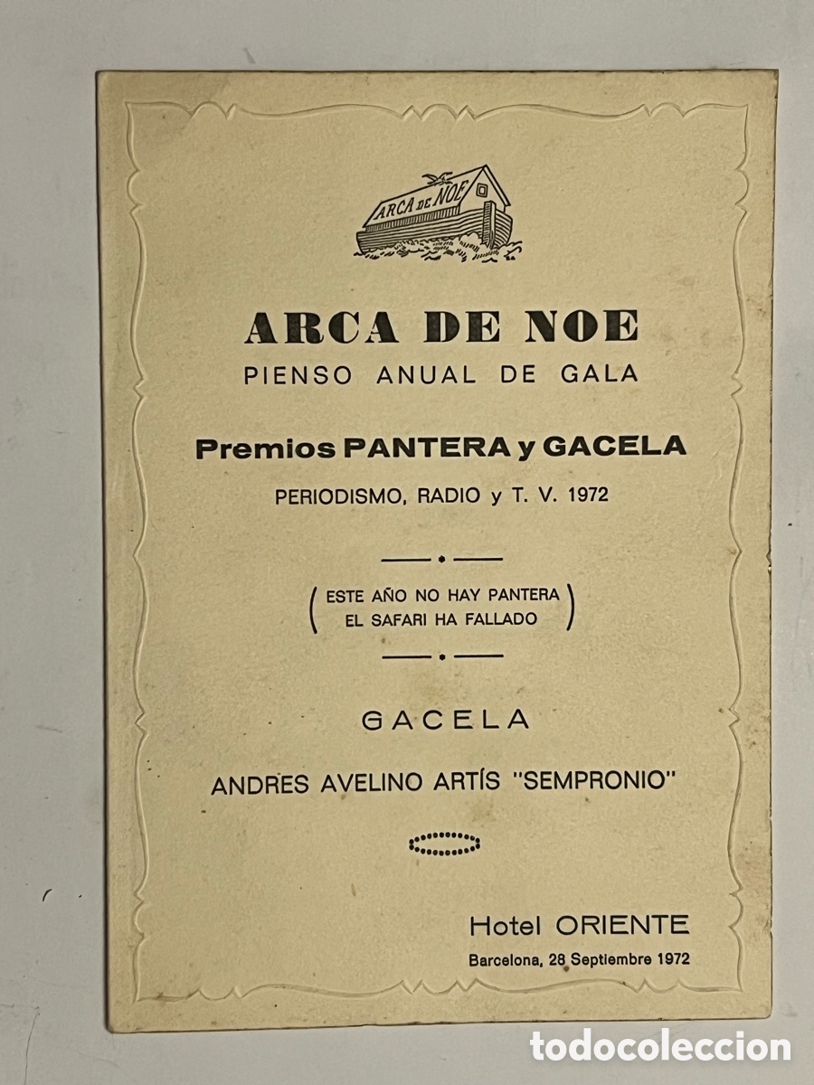 Coleccionismo: ANDRES AVELINO ART&Iacute;S. SEMPRONIO. Premios PANTERA y GACELA PERIODISMO