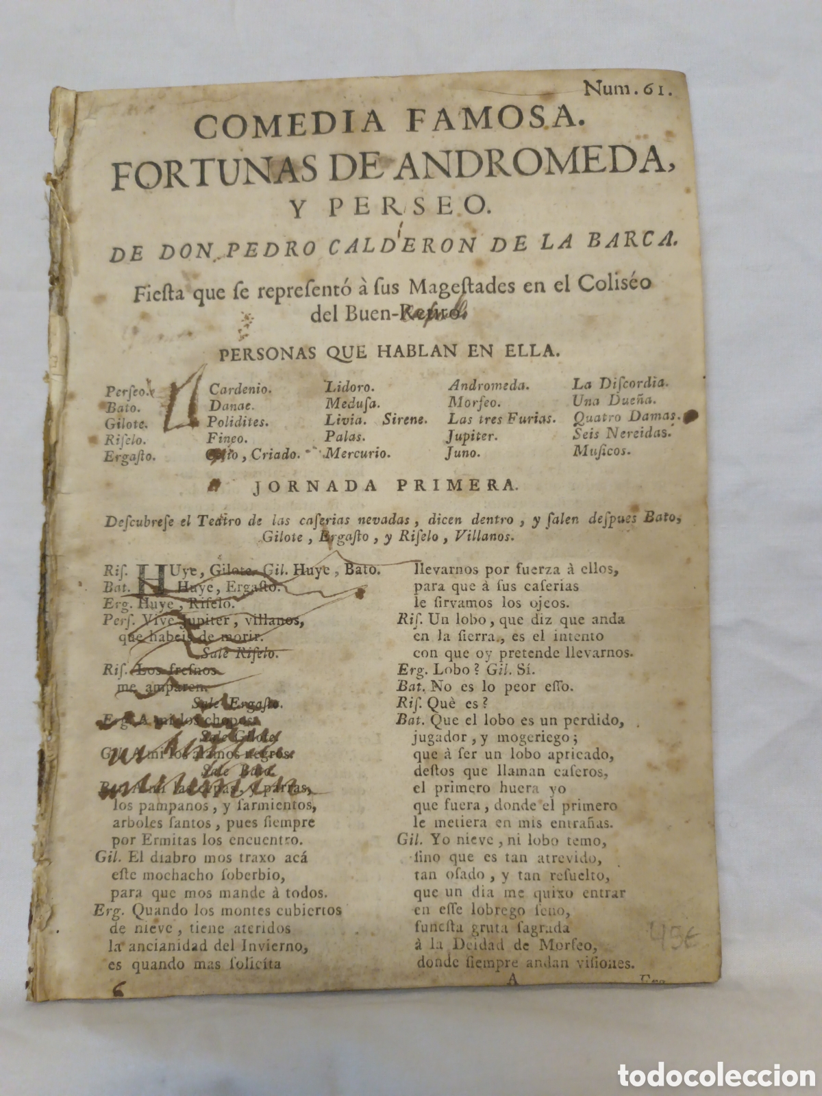Coleccionismo: PLIEGO DE CORDEL ROMANCE - COMEDIA FAMOSA - FORTUNAS DE ANDROMEDA Y PERSEO - CALDER&Oacute;N DE LA BARCA