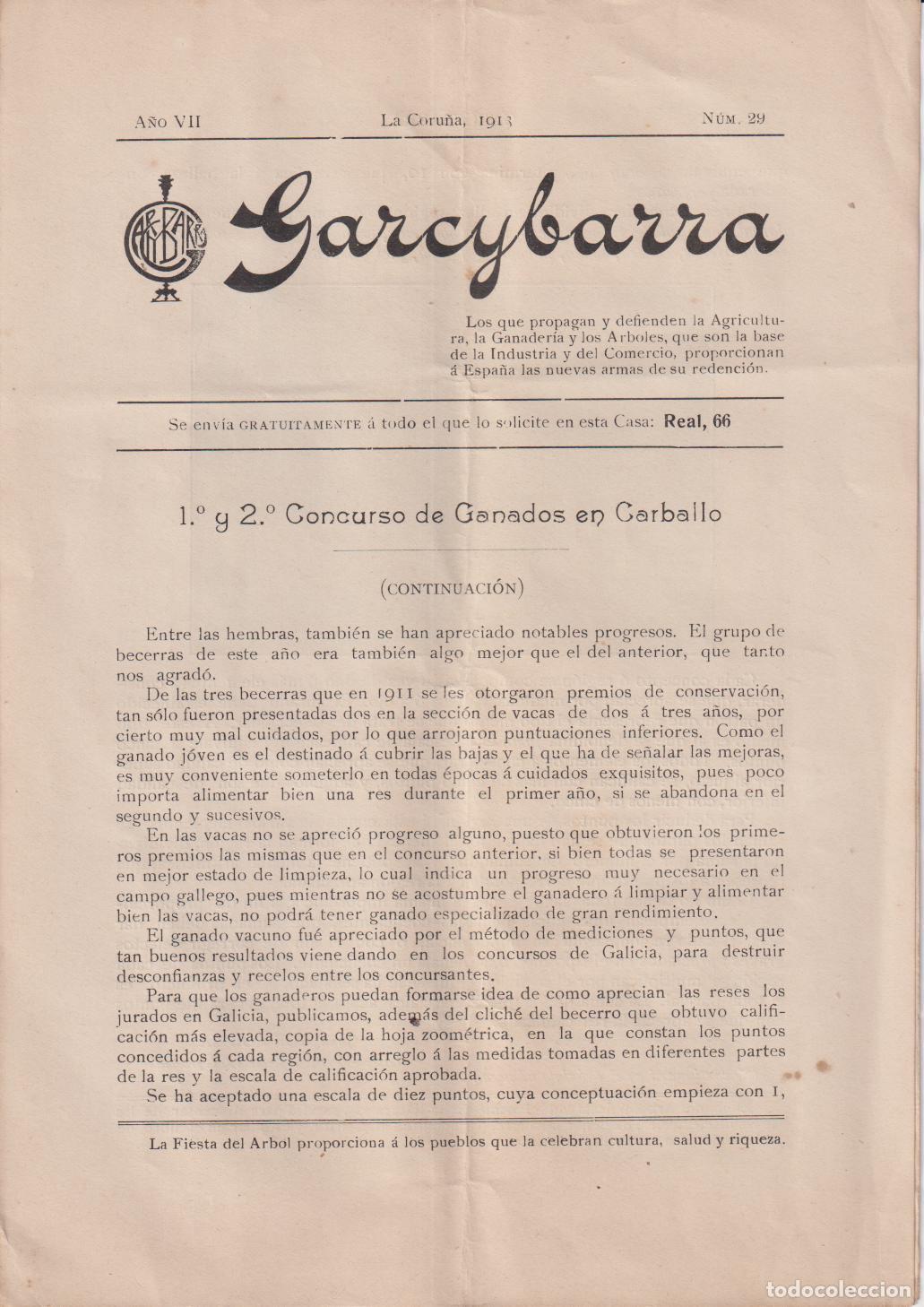 Coleccionismo: GARCYBARRA - D&Iacute;PTICO - LA CORU&Ntilde;A 1913 - A&Ntilde;O VII - N&ordm;29 - CARBALLO - JUAN ROF CODINA