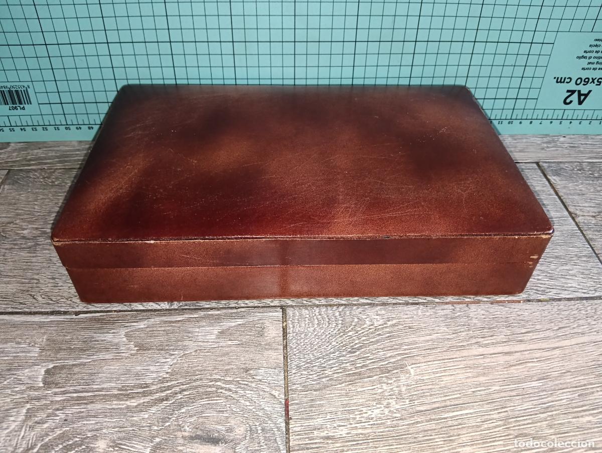 Coleccionismo: Antigua Caja Tabaquera Humidor de Madera y Piel - Vintage A&ntilde;os 50/60 - Puros y Cigarrillos 28x17