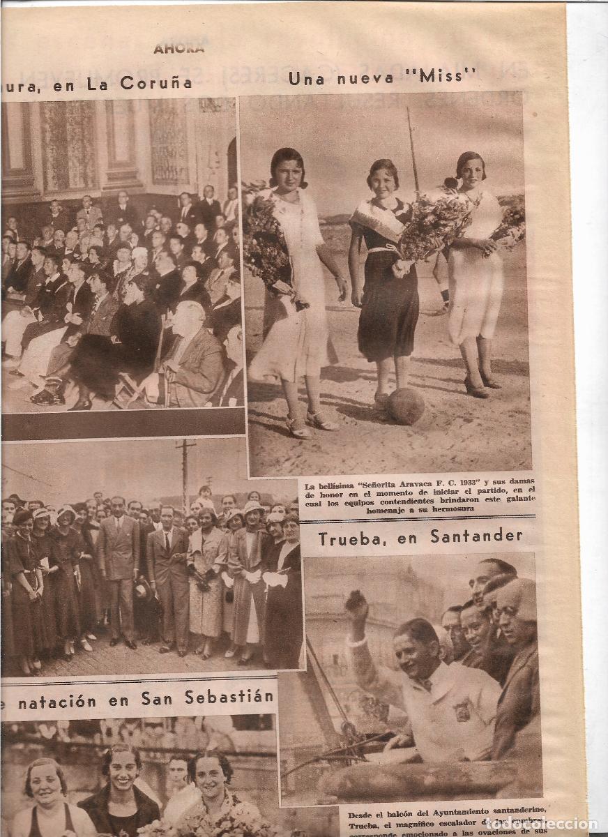 Coleccionismo: A&Ntilde;O 1933 RECORTE PRENSA MISS ARAVACA FUTBOL CLUB Y SUS DAMAS DE HONOR SAQUE DE HONOR PARTIDO FUTBOL