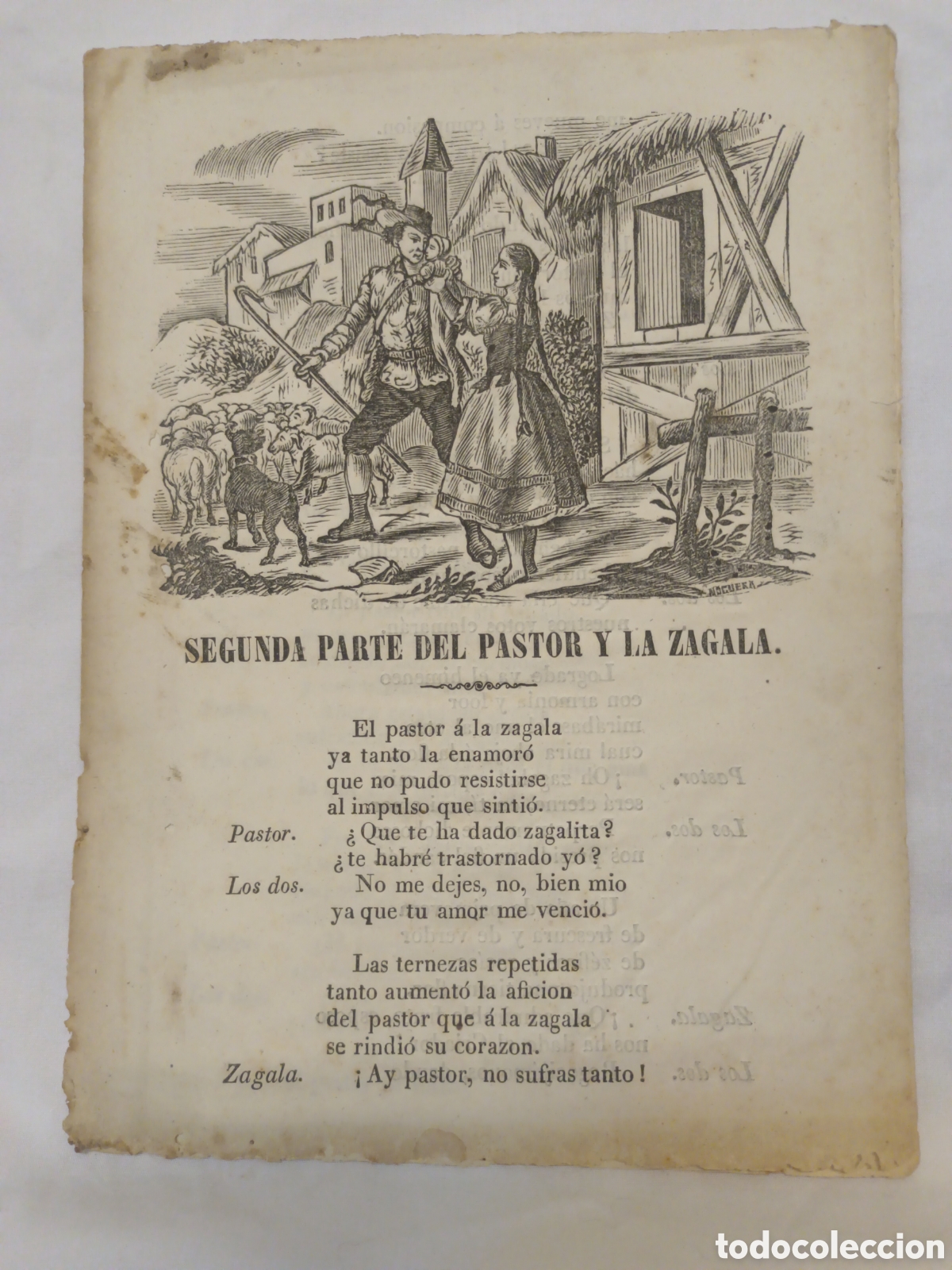 Coleccionismo: PLIEGO DE CORDEL - ROMANCE - SEGUNDA PARTE DEL PASTOR Y LA ZAGALA - A&Ntilde;O 1854 - 16 X 22 CM
