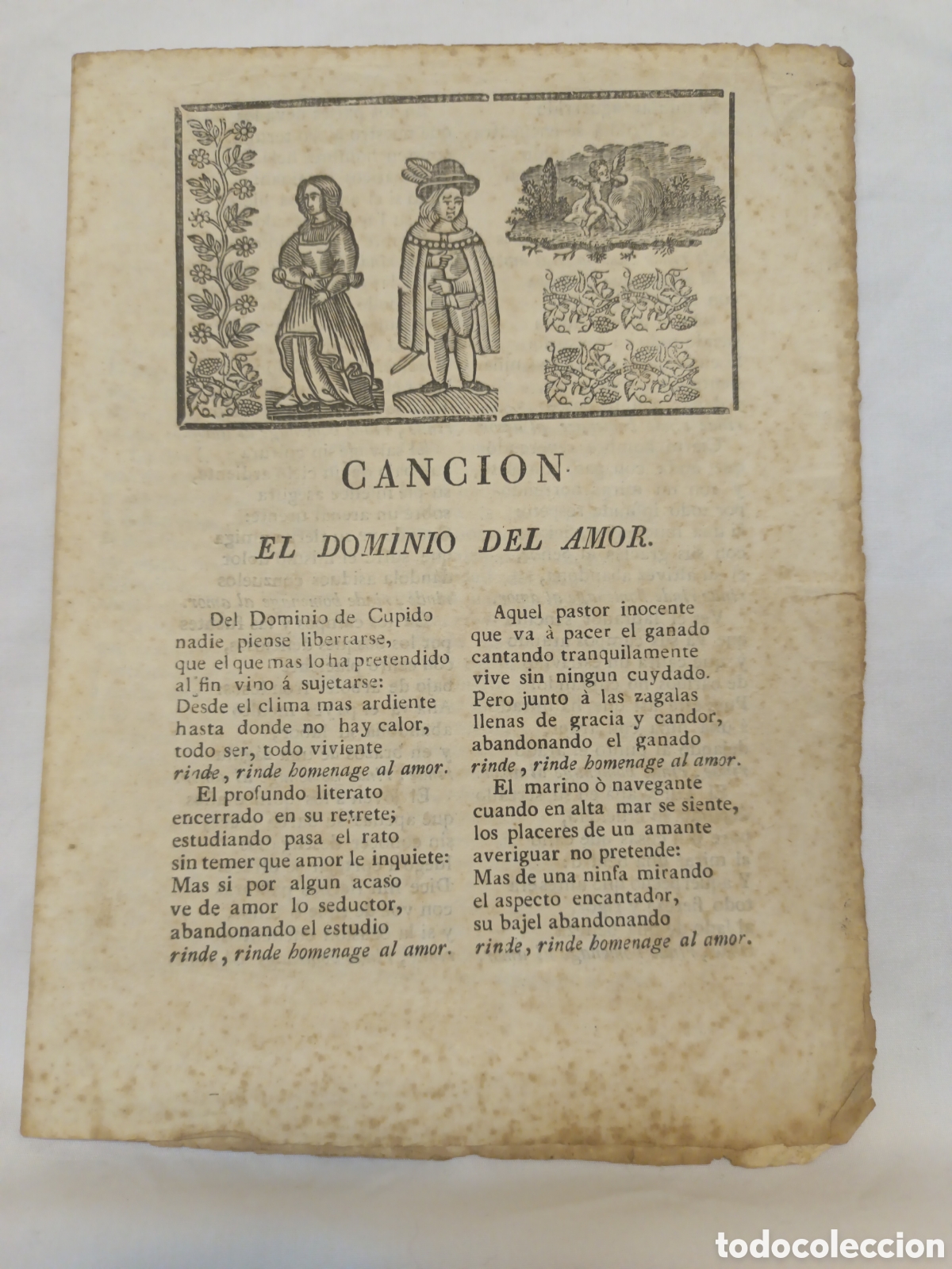 Coleccionismo: PLIEGO DE CORDEL - ROMANCE - CANCI&Oacute;N EL DOMINIO DEL AMOR - PRINC. SIGLO XIX - 16 X 21.50 CM