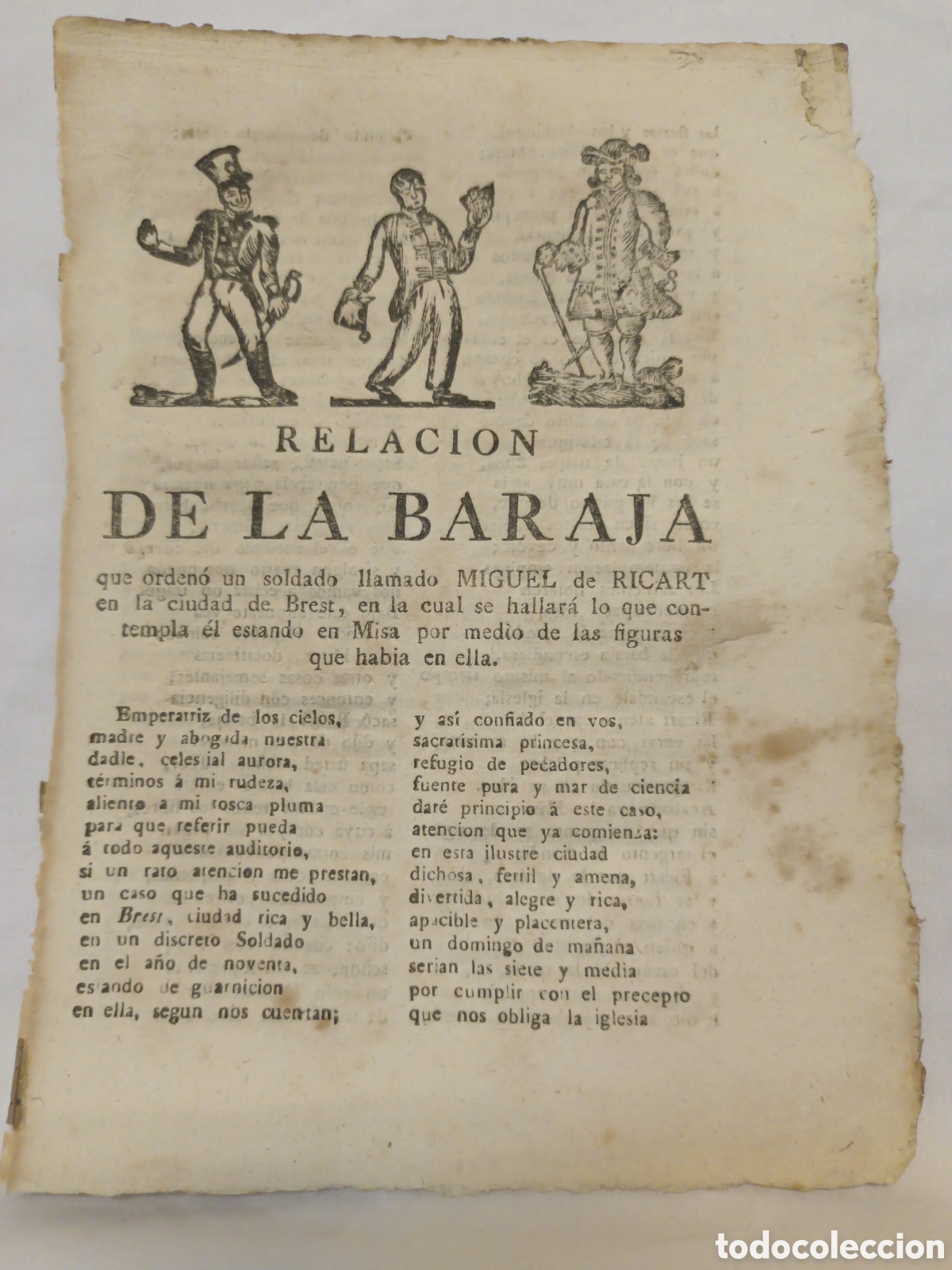 Coleccionismo: PLIEGO DE CORDEL - ROMANCE - RELACION DE LA BARAJA - PRINC. SIGLO XIX - 16 X 21.50 CM