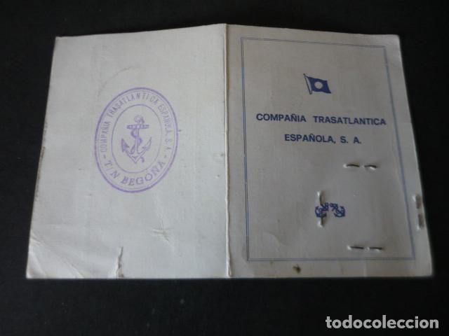 Colecionismo: CARNET TARJETA IDENTIDAD ENFERMERA COMPA&Ntilde;IA TRASATLANTICA ESPA&Ntilde;OLA T.N. BEGO&Ntilde;A